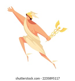 Ancient greek gods composition with isolated cartoon style character of mythical god vector illustration