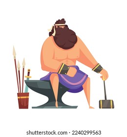 Ancient greek gods composition with isolated cartoon style character of mythical god vector illustration