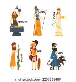 Ancient Greek Gods and Mythological Deities of Olympia Vector Set