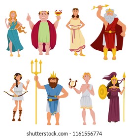 Ancient Greek gods vector cartoon characters