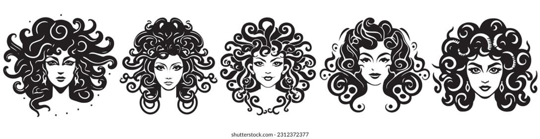 Ancient greek Gorgon Medusa head shape logo vector illustration silhouette logo