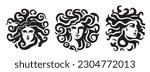 Ancient greek Gorgon Medusa, woman head logo vector illustration