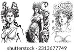 Ancient greek Gorgon Medusa, woman head vector illustration silhouette