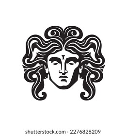 Ancient greek Gorgon Medusa, woman head logo. Vector illustration of female face. Silhouette svg, only black and white. svg