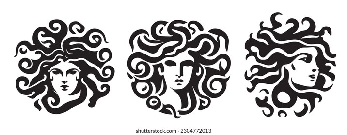 Gorgon Medusa, antiguo greco, ilustración vectorial del logo de la cabeza de mujer