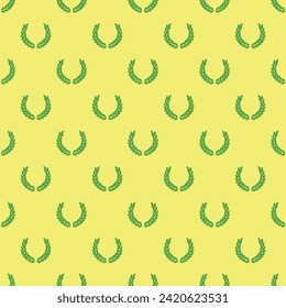 Ancient greek green olympic wreath seamless pattern on the yellow background