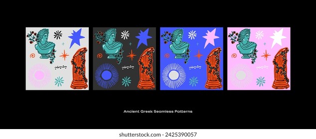 Ancient Greek Hand drawn Seamless Pattern Set with