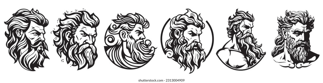 Ancient Greek heads vector silhouette illustration