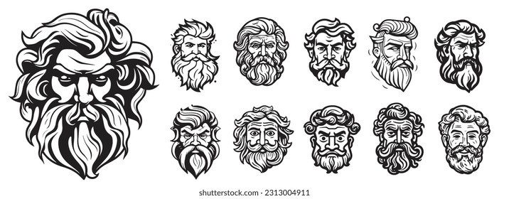 Ancient Greek heads vector silhouette illustration