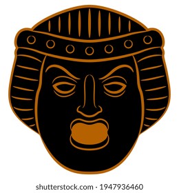 Ancient Greek Hellenistic theatre mask from Turkey. Monochrome silhouette. Human angry crying face with open mouth.