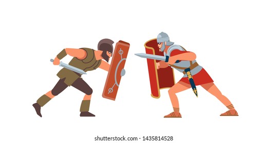 Ancient Greek Historical Battle of Pydna Rome Vs. Macedonia. Vector illustration on white isolated background. Flat cartoon style.