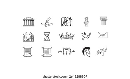 Ancient greek history culture symbols icons vector