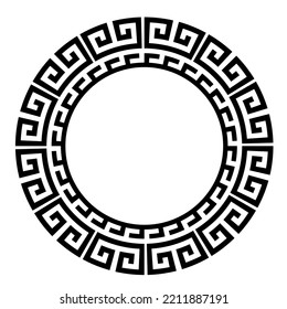 Ancient Greek key black frame pattern, round antique border from Greece