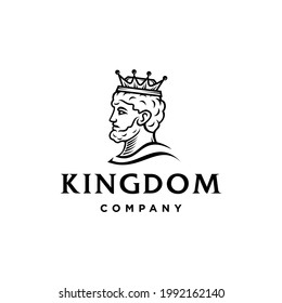 Ancient greek King Crown with Beard and Mustache side Face logo design vector in minimal elegant line art Illustration