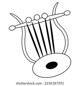 Alte griechische Lyre oder Joke laute. Gesenktes Musikinstrument. Schwarz-Weiß-Silhouette. Einzige Vektorgrafik.