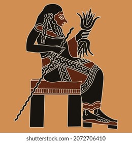 Ancient Greek man or god sitting on throne. Vase painting style.