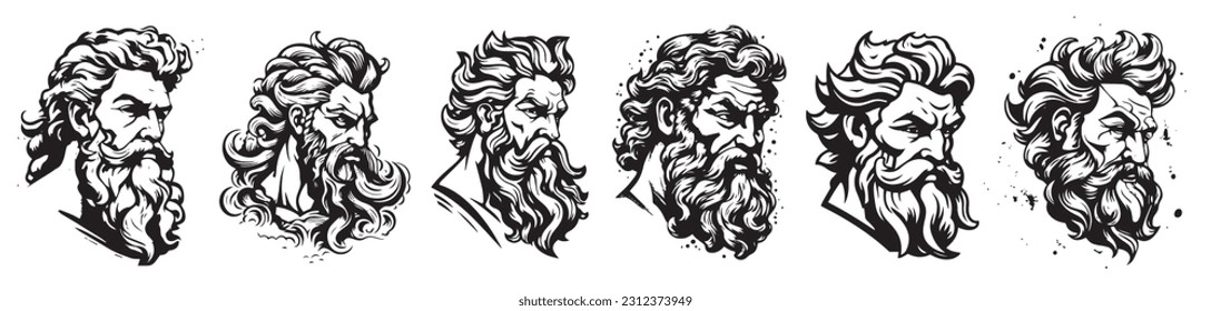 Ancient Greek man head logo, vector silhouette illustration of male face.
