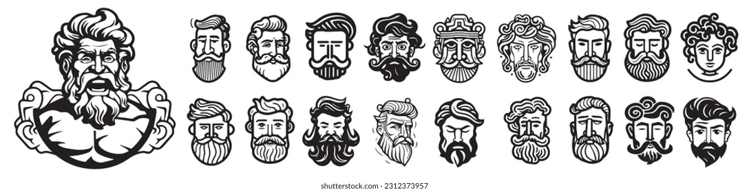 Ancient Greek man head logo, vector silhouette illustration of male face.