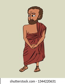 ancient greek man in himation, vector cartoon portrait of historical character in traditional clothing