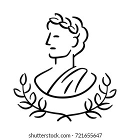 Ancient Greek man profile portrait with laurel wreath. Classic antique logo or icon. Simple modern vector illustration.