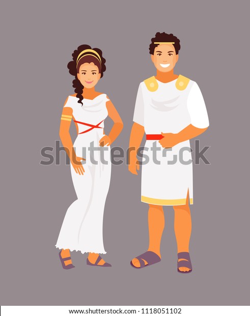 古代ギリシャ人の男女が伝統的な服を着ている ベクターイラスト のベクター画像素材 ロイヤリティフリー