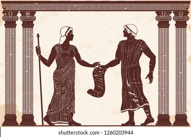 Ancient Greek Man Woman Tunics Old Stock Vector (Royalty Free ...