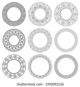 Ancient Greek mandala vector pattern set with stroke -  for adults coloring book
 