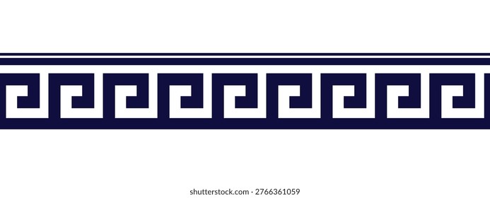 Ancient greek meander repeat pattern with geometric ornamental border. Classic fret motif for elegant decoration. Vector illustration of traditional Grecian ornament design. Vector simple print