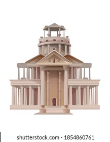 Ancient Greek Multi-storey Palace. The Building Is Antique With Columns. Vector Illustration