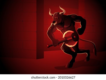 Ancient Greek Mythical Character, Minotaur. Vector Illustration