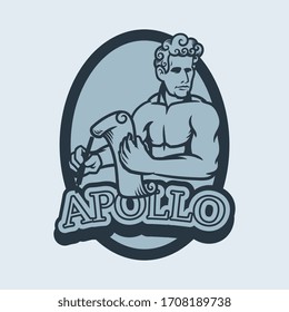 Ancient greek mythological god Apollo. Apollo, the god of sunlight in old painting. Athletic man with a bow and golden arrows, and golden hair in retro style. Vector cartoon illustration
