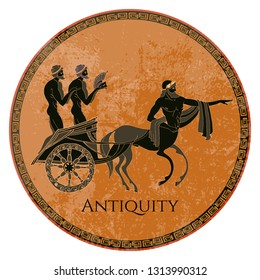 Ancient Greek mythology art. Black figure pottery. Gods, hero, mythology  