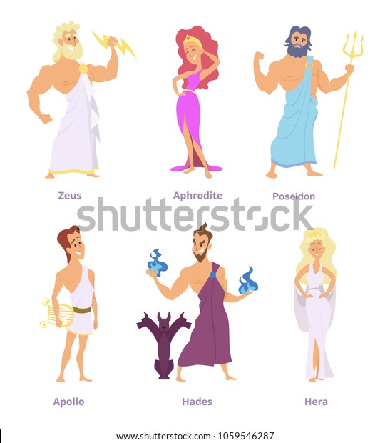 古代ギリシャ神話 オリンパスの神々と女神 漫画のおかしなキャラクターゼウスとアフロディテ ポセイドンとアポロ ハデスとヘラ ベクターイラスト のベクター画像素材 ロイヤリティフリー