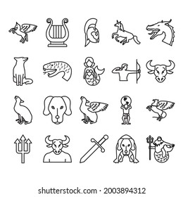 Ancient Greek Mythology Monsters and Creatures vector icon set