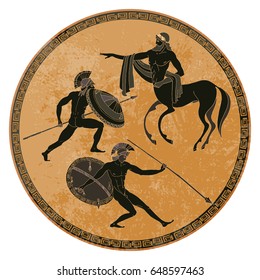 Ancient Greek mythology set. Ancient Greece scene. Black figure pottery. Gods, hero, mythology 