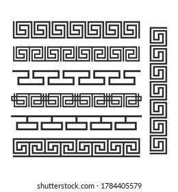 Ancient greek ornament. Vector seamless horizontal borders. Ancient seamless greek decoration border set illustration