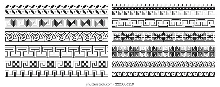 Ancient greek ornaments seamless pattern. Greece neoclassical architecture frame. Border repeat design, architectural roman mediterranean decent vector decor