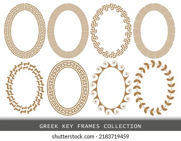 Ancient Greek oval frames patterns, set of antique borders from Greece