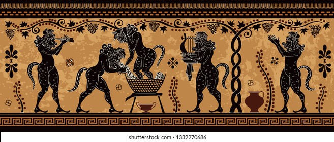 Ancient greek painting.Pottery art.. Mediterranean culture.Ancient greece mythology.Ancient greek scene banner.