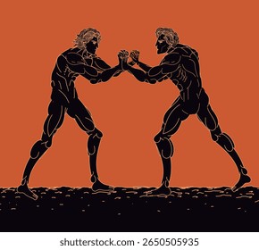 ancient greek pankration competitors fighters in arena