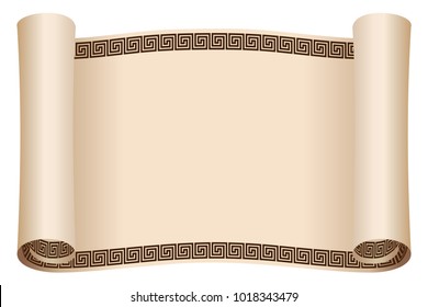 Ancient Greek papyrus with a national ornament. Old beige paper isolated on white background.