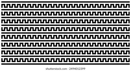 Ancient Greek pattern with lines. Black and white seamless geometric background.