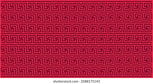 Ancient Greek pattern with lines. Red seamless geometric background.