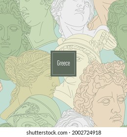 ancient greek pattern, stylized multicolored heads, suitable for packaging design, print for textiles and decorations of fashionable products, stylish colorful vector for all fans of mythology