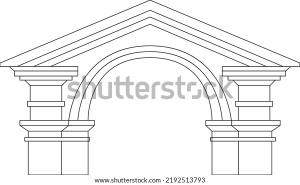 Ancient greek pediments. Greek or roman\
architecture temple facade with ancient pillars. Antique\
architectural pediments vector\
illustration.