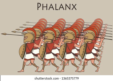 ancient greek phalanx, vector cartoon historical illustration of battle formation