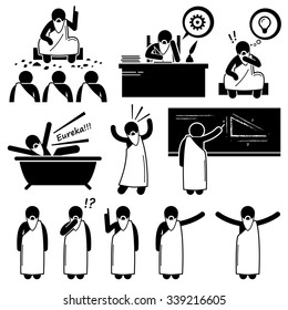 Ancient Greek Philosopher Scientist Old Man Stick Figure Pictogram Icons