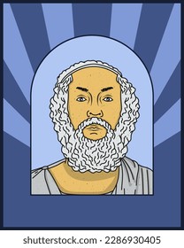 Ancient Greek philosopher and scientist vector illustration portrait.