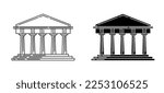 Ancient greek pillar columns temple outline and glyph icon