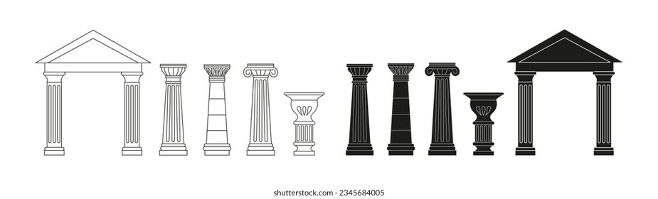 Ancient Greek and Roman column.  Architectural order, pillar. Antique construction. Renaissance. Hand drawn line art.